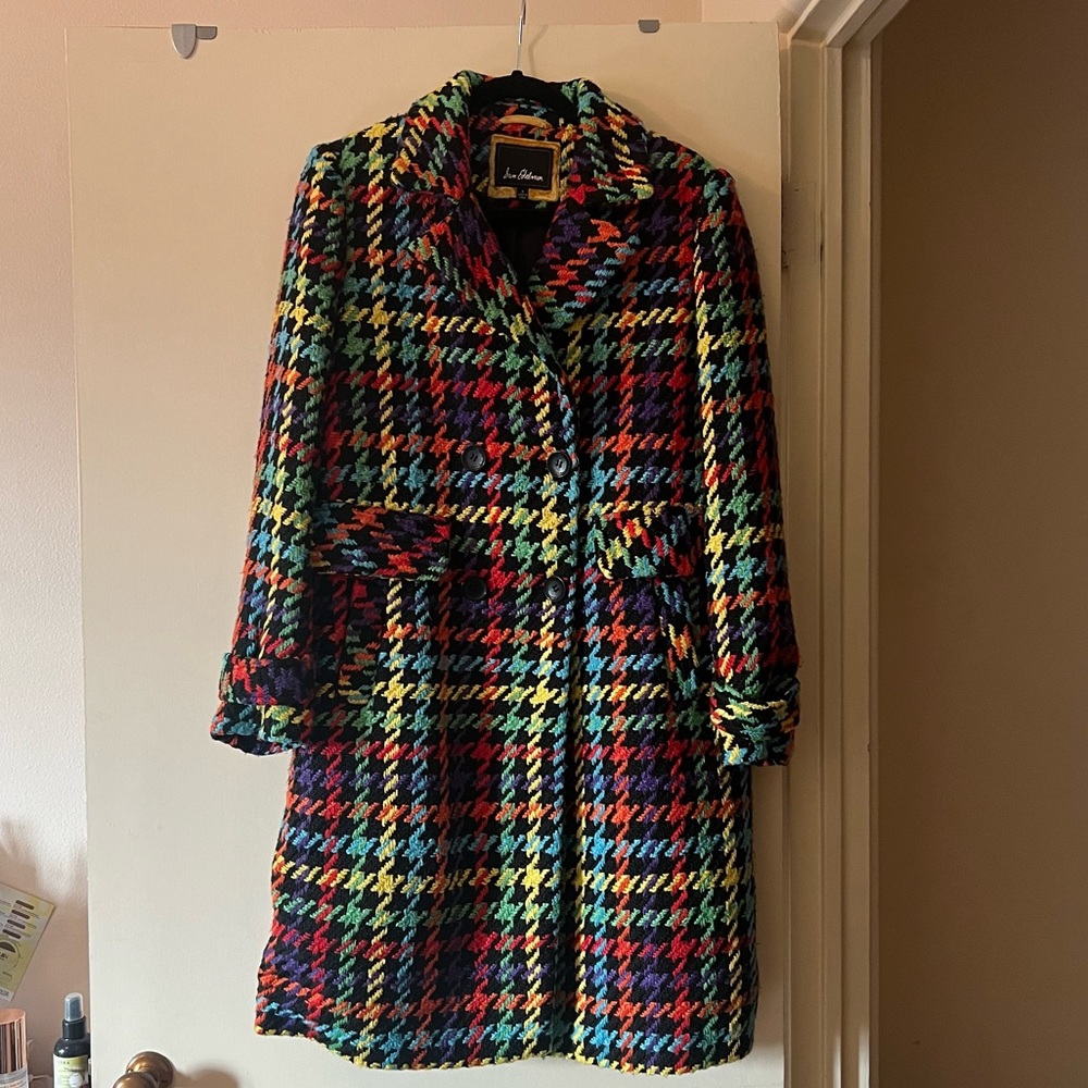 Sam Edelman rainbow pea coat - double breasted pop plaid reefer coat - size 6